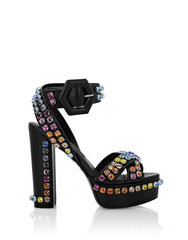 Rhinestones Platform Heel Hexagonal Lined Buckle Shoes