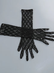 Strapless Sequin Mesh Long Dress With Gloves