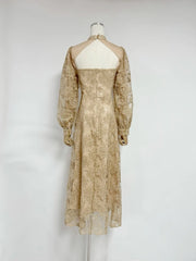 Lace Mock Neck Lantern Sleeve Dress