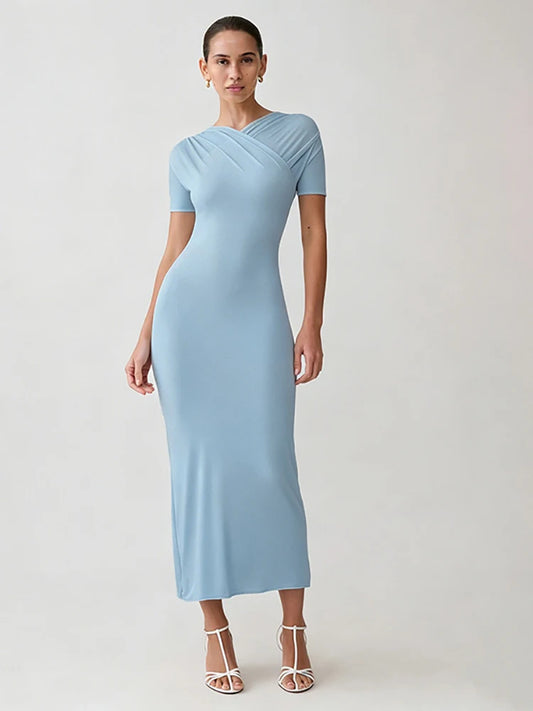 Blue cross neck maxi dress
