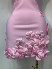 3d Flower Detail V-Neck Sleeveless Bandage Mini Gown