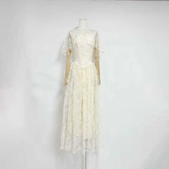 Lace Cape Sleeve Strapless Maxi Dress