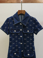 Mini dress featuring a turn-down collar and slim upper fit