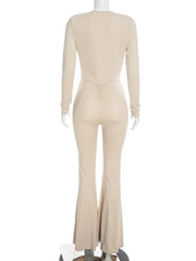 Draped Plunge Flared Jumpsuit