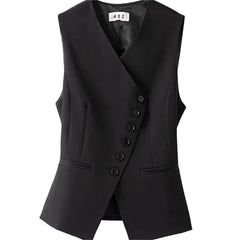 Black vest with buttons on a white background