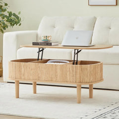 Fluted Lift Top Coffee Table with Hidden Compartment