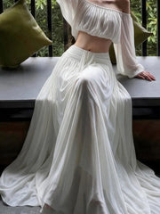 Off-Shoulder Chiffon Crop Top and Maxi Skirt