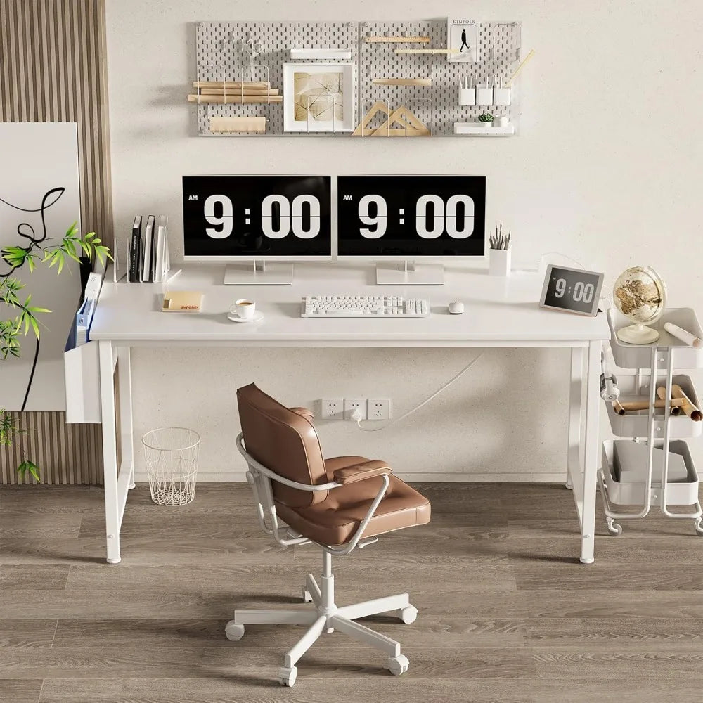 55-inch white computer desk with built-in power outlet and USB ports USA