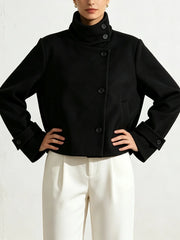 High Neck Solid Cropped Jacket