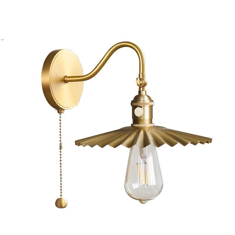 Full Copper LED Wall Light Luminaire Pull Chain Switch Beside Lamp