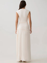 White Cross Neck Draped Maxi Dress