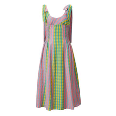 Tie Strap Plaid Midi Dress