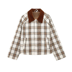 Plaid Turn-down Collar Long Sleeve Coat