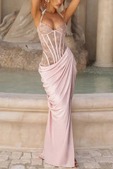 Pink halter lace maxi dress