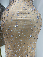Spaghetti Strap Crystal Embellished Bodycon Long Dress