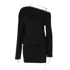 Black One Shoulder Long Sleeve Mini Dress