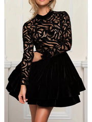 Lace Patchwork Embroidery Black Dress