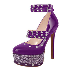 Studded Rhinestone Stiletto Heels With Ankle Straps