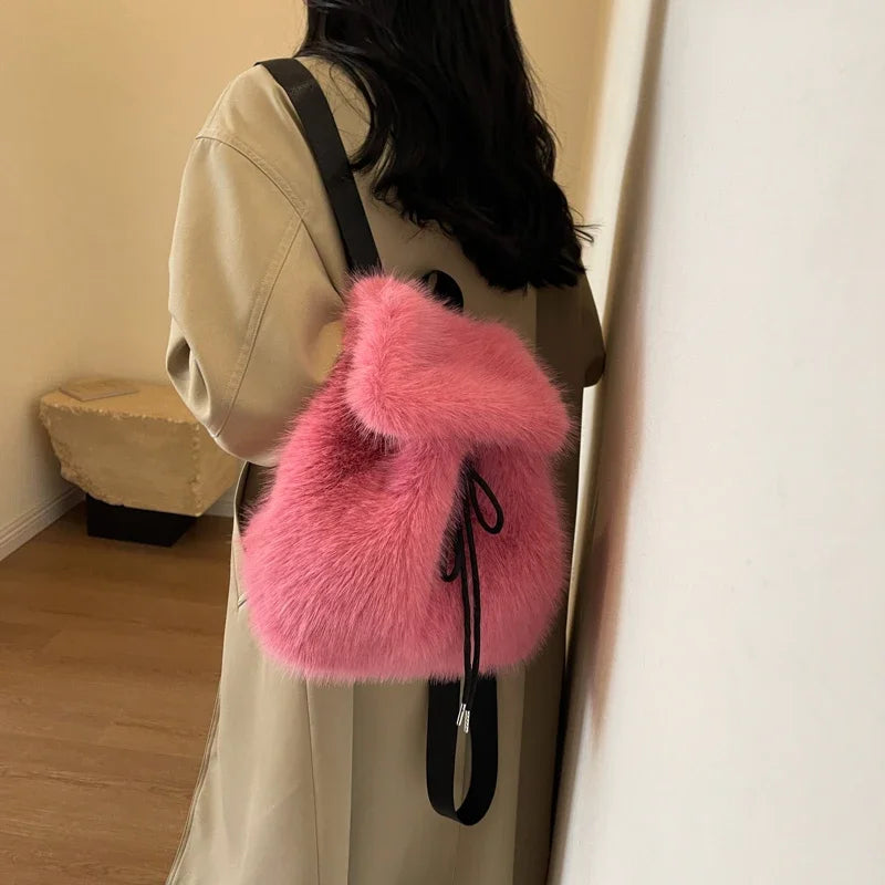 Soft Faux Fur Small Solid Color Backpack