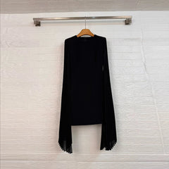Pleated Cape Sleeve Mini Sheath Dress