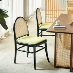 Black Nordic Solid Wood Curved Rattan Dining Chair