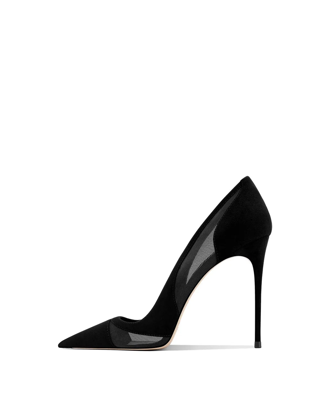 Black high-heeled shoe on a white background