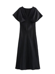 Satin V-Neck Flutter Sleeve Maxi Dress