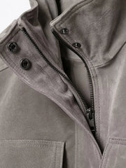 Gray Faux Suede Cropped Cargo Jacket