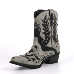 Western Embroidered Block Heel Boots