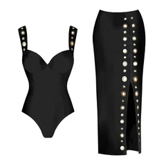 Grommet detail bodysuit and maxi skirt set
