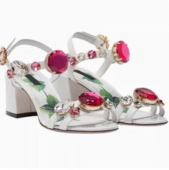 Embellished Chunky Heel Sandals with Buckle Strap