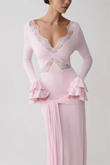 Lace Trim Flare Sleeve Maxi Dress