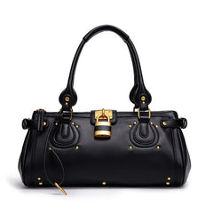 Studded Lock Top Handle Satchel Bag