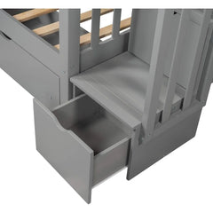 Wooden Kids Loft Bunk Bed with Stairs and 6 Storage Drawers.