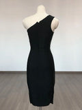 Black One Shoulder Lace Patchwork Bodycon Midi Dress
