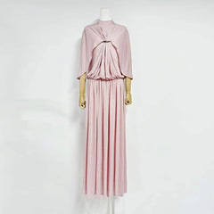 Chiffon Maxi Dress with Cape Sleeves and Jewel Buckle