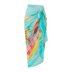 Lightweight cover-up with tropical landscape print, tied at waist
