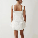 White Embroidery Lace Ruched Chest Corset Mini Dress