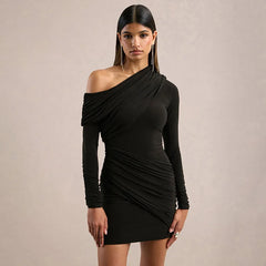 One-Shoulder Ruched Detail Mini Dress