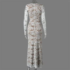 Lace Plunge Neck Maxi Dress