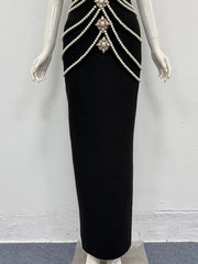 Black Pearl Embellished High Neck Maxi Dress