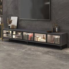 Black TV Table Modern Display TV Stands Glass Storage Partitions