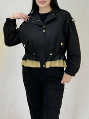 Black cropped drawstring hem jacket