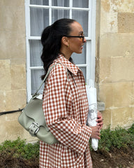 Red Gingham Lapel Long Trench Coat