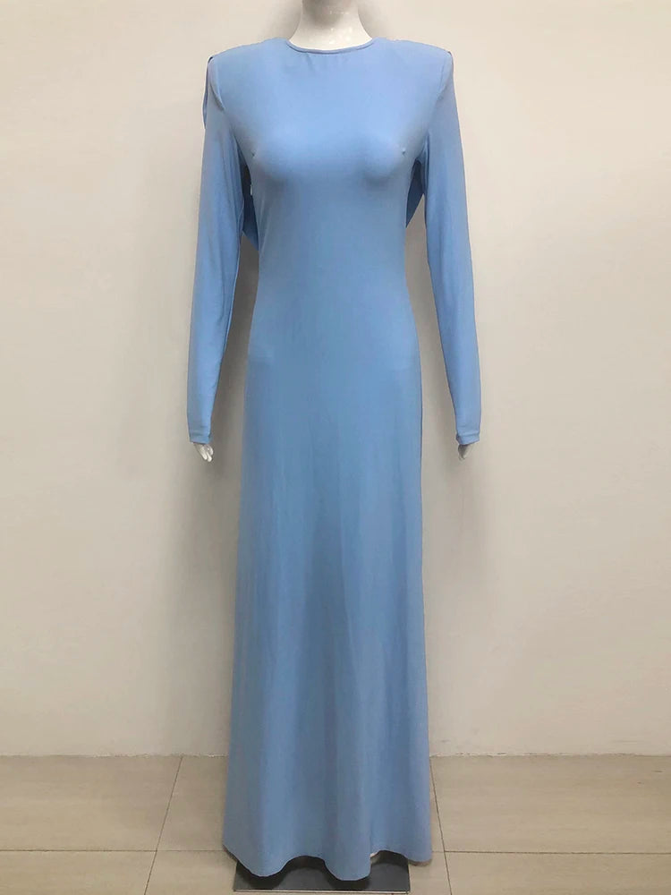 Draped sleeve maxi dress on mannequin