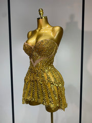 Strapless sequined diamond embellished mini dress side view