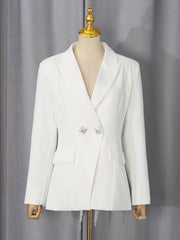 White Crystal Double Button Lapel Collar Blazer