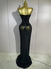 Sequin Strapless Embellished Maxi Dress