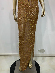 Rhinestone Mesh Embellished Spaghetti Strap Maxi Dress