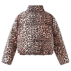 Leopard Print Puffer Zipper Jacket